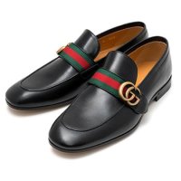 [GUCCI] 구찌 더블 G 웹 디테일 가죽 남성 로퍼 428609-D3VN0-1060