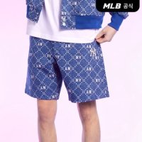 MLB 남성 다이아 모노그램 자카드 데님 버뮤다 팬츠 NY Indigo