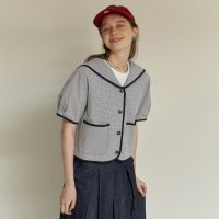 [어몽][AMONG] A Check Sailor Collar Blouse