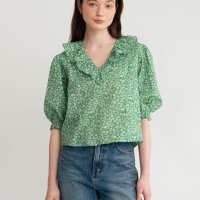 어몽 A FLORAL SHIRRING BLOUSE GREEN