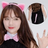 핑크고양이 머리띠 넥타이 꼬리 3종세트