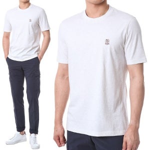 브루넬로쿠치넬리 시그니처 로고자수 솔로메오 라운드 티셔츠 (슬림핏-오트밀)M0T618440 CAZ11