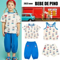 BEBE DE PINO 어린이 티셔츠 수트  귀여운 토끼 조끼 티셔츠  소년 소녀 파란색 크롭 바지  어린이 의류 세트  2023 여름 신상