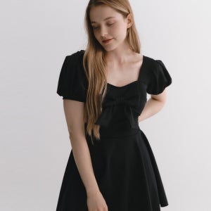 [솔티플라워] 유니온 리본 벌룬 원피스 블랙