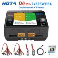 HOTA D6 프로 AC 200W DC 배터리 충전기 방전기 NiZn Nicd NiMH RC 모델용 Jst 8 in 1 2X325W 2X15A