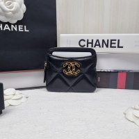 CHANEL 샤넬 19 지퍼 카드지갑 동전지갑 금장 블랙 램스킨 AP2086