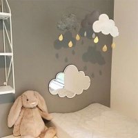 Baby Room Cartoon Wall Decorative Mirror Rabbit Cloud Bowknot Shape Bedroom Children Wooden Acrylic