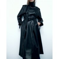 ZARA 자라 에코 레더 트렌치 코트 더블브레스트 롱 자켓