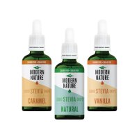 Modern Nature 모던 네이처 플레이버 드롭 멀티팩 천연 카라멜 바닐라 맛 무가당 커피 시럽 3 x 50ml병