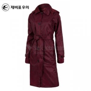 Si-530 제비표 여성 고급 코트형 우의(체크레드-탈부착후드)