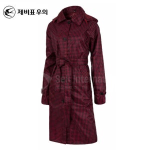 Si-530 제비표 여성 고급 코트형 우의(체크레드-탈부착후드)