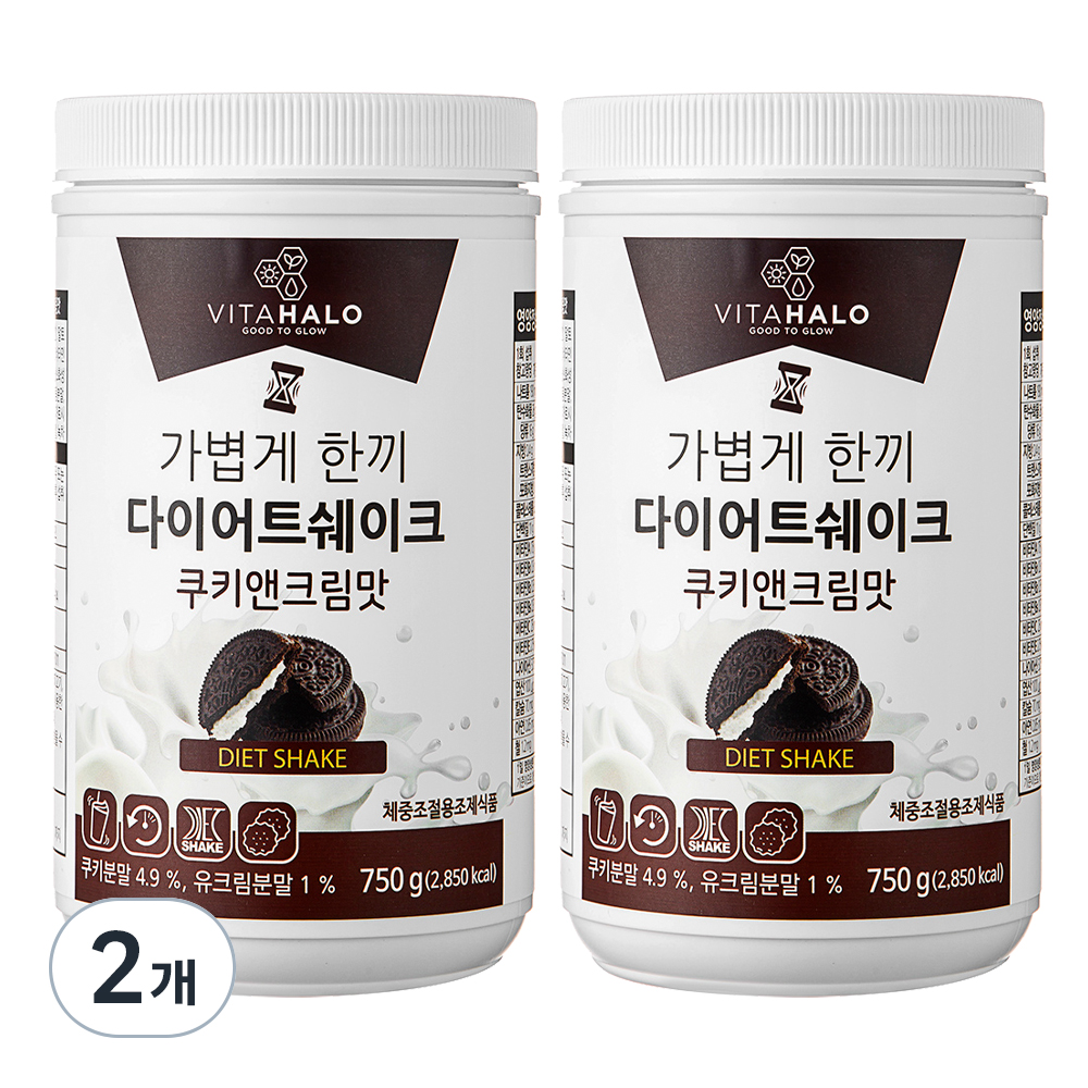 <b>비타할로</b> 가볍게 한끼 다이어트 쉐이크 쿠키앤크림맛  750g  2개