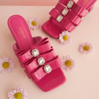 부티크헤르원 BONBON Ribbon Oblong Crystal Slipper 봉봉 리본 오블롱 크리스탈 슬리퍼 샌들 푸시아 핫핑크