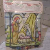 NIP (밀봉)1978 SUNSET 스테인드 글라스 NATIVITY NEEDLEPOINT 키트 6090 WQYNE MAUER