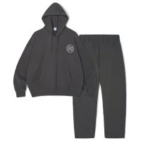 파르티멘토 PARTIMENTO 세트 서클 로고 후디 와이드 테이퍼드 스웨트 팬츠 셋업 차콜 SET Circle Logo Hoodie Wide Tapered Sweat Pants Set