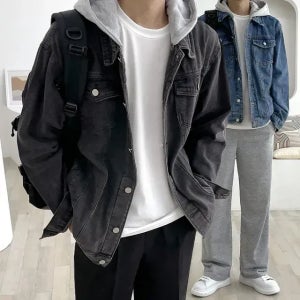 (당일발송)(1+1할인) 데일리 후드 탈부착 오버핏 데님 청자켓 트러커 자켓 2사이즈