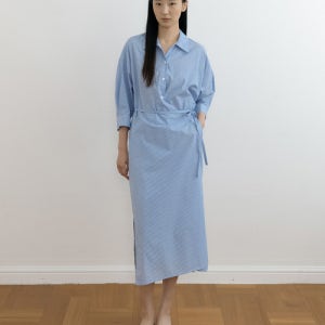 [링서울] stripe wrap shirt dress-blue 랩원피스-Blu