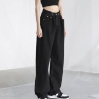 AVANDRESS BUCKLE WIDE DENIM PANTS SELVAGEBLACK