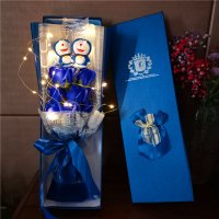 도라에몽 인형 봉제 생일 선물 도라에몽 피규어 꽃다발  램프 2 큰 비닐 고양이 9 푸른 꽃 푸른 왕관 상자