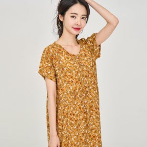 [에이원] 자연인견 플라워 반팔 잠옷 원피스 aone01