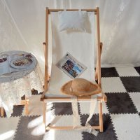 빈티지 야외 비치 의자 등받이 조절 선배드 접이식 썬베드-소나무 난간