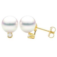 [아마존]Unique Pearl 14K 골드 8.5-9mm 화이트 아코야 바다 양식 진주 다이아몬드 스터드 귀걸이 AAAA 품질, 진주, 다이아몬드