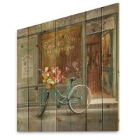 [아마존]DesignQ Paris French Flowershop - 천연 소나무 위에 전통적인 프린트 - 40.6x40.6cm