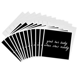 [아마존 공식]3dRose Grab Her Booty When She’s Moody 화이트 론 블랙 인사말 카드, 15.2cm x 15.2cm, 12개 세트 (gc_201942_2