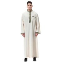 [아마존]HANYIMIDOO 무슬림 아랍 남성용 긴소매 크루넥 Thobe Thawb Caftan, 베이지 1