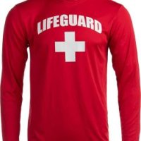 [아마존]Lifeguard | 레드 UPF 50+ 자외선 차단 햇빛 셔츠 퍼포먼스 유니폼 코스튬 긴소매 래쉬가드 티셔츠, 레드, Medium