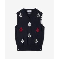 THOM BROWNE 남성 4바 앵커 인타르시아 브이넥 조끼 BAR ANCHOR INTARSIA V NE MKV066AY3007415 4