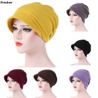 Womens Hijabs Hijab 여성용 터번 모자 이슬람 플레인 챙 스트레치 화학 손실 헤드 랩 비니 캐주얼 스카