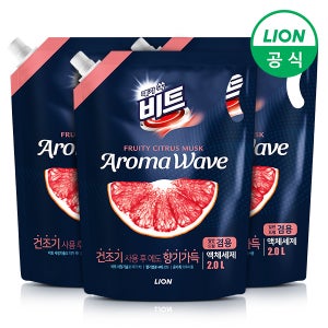 라이온코리아 비트 아로마웨이브 액체세제일반/드럼 겸용 카모마일 2L리필 3개