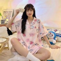 여름 잠옷 세트 여성 반팔 루즈핏 오버핏 캐주얼 라운지웨어 팜므 도라에몽