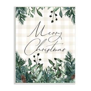 Stupell Industries Merry Christmas 스크립트 깅엄 파인콘 보태니컬 보더 Lady Louise Designs 디자인