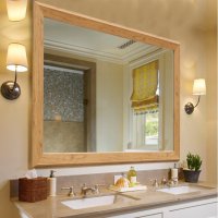 원목 넓은 프레임 벽걸이 거울 욕실 아메리칸 화장대 대형 우드 미러 -라이트 오크