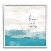 Stupell Industries Ocean Vibes 문구 흐린 바다 추상 그림 Linda Woods의 디자인