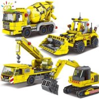 HUIQIBAO-MOC 엔지니어링 트럭 빌딩 블록 도시 건설 크레인 불도저 자동차 브릭 세트 어린이 장난감 남