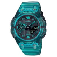 카시오 G-Shock 남성용 클리어 그린 아날로그-디지털 시계 투명 그린 탭 GAB001G-2A