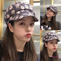 보라색 따뜻한 작은 국화 모자 화가 Beret Hat Newsboy Japanese Beret