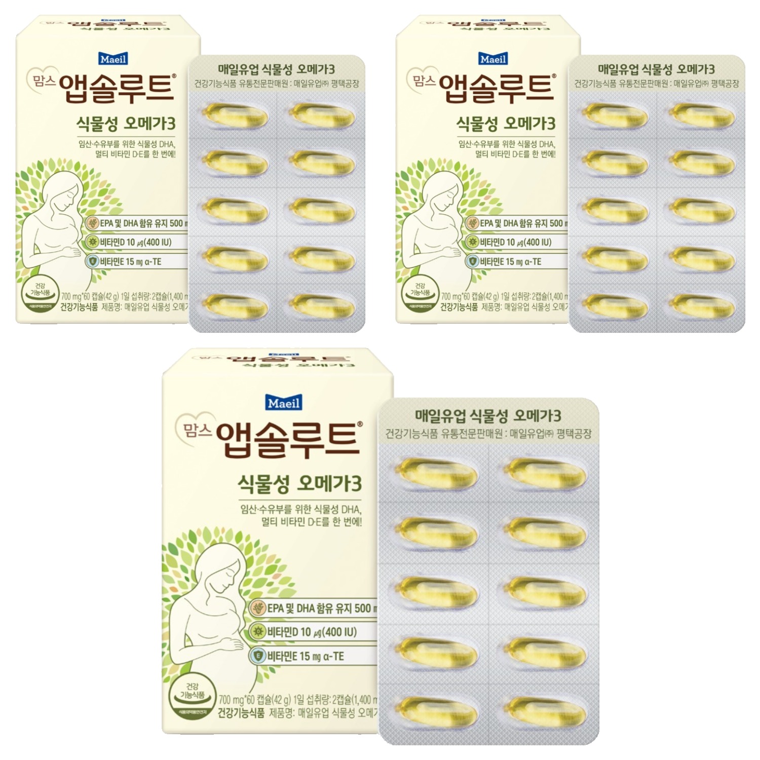 맘스앱솔루트 식물성 <b>오메가3</b> 60정, 3개