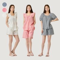 자주 정상가29 900원 JAJU 여 시어서커 레이스 프릴 반팔 민소매 파자마 셔츠