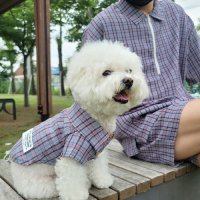 강아지체크아노락 커플룩 남녀공용 바람막이 반려동물 크림