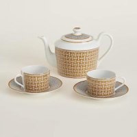 Hermes Teapot and tea cups saucers 에르메스 티팟 앤 2 티컵 소서 모자이크