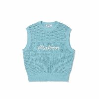 MALBON GOLF 말본 스크립트 크로셰 SKYBLUE WOMAN Boucle knit vest - MALBON GOLF