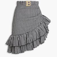 발망 Asymmetric ruffled gingham cotton blend seersucker skirt 1647597321227236 16475973212272361647597