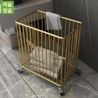 런드리트롤리 사각 빨래통 스텐 철제 빨래바구니-골드