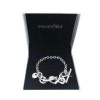 여자판도라팔찌80017097 Authentic PANDORA 925 Knotted Heart T BAR Link Chain Bracelet 598100