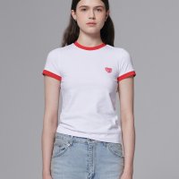 아웃셀 Heart ringer Tshirt - White/Red