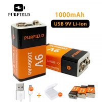 mAh 9 볼트 리튬 이온 충전식 배터리 C 타입 USB 6F22 V RC 헬리콥터 모델 마이크 장난감용 PURFIELD-1000